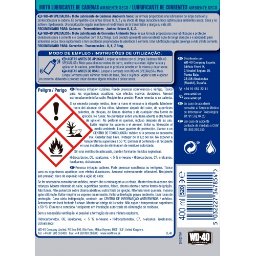 WD-40 Specialist Moto Lubricante de Cadenas 400ml